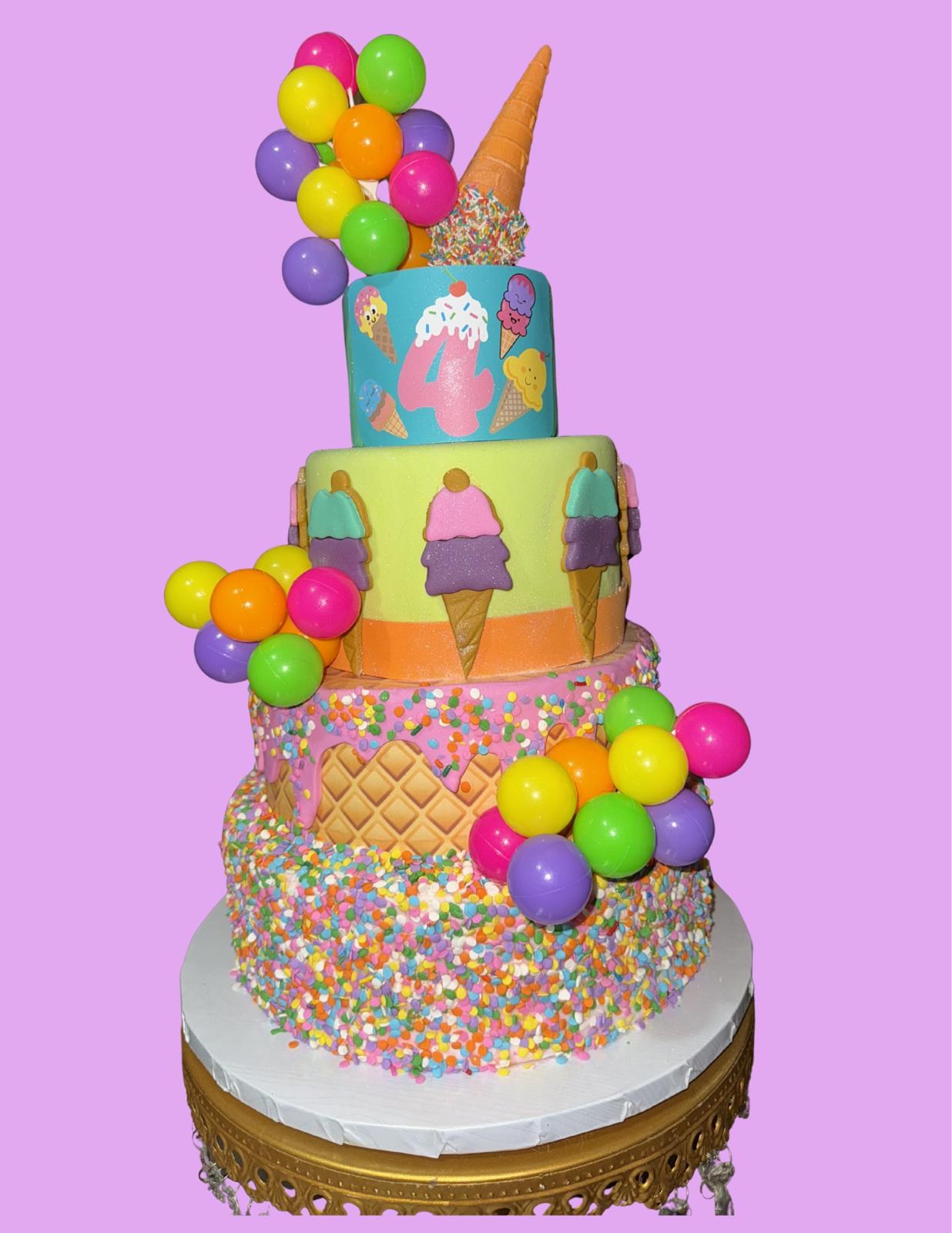 Bizcocho infantil con globos y sprinkles