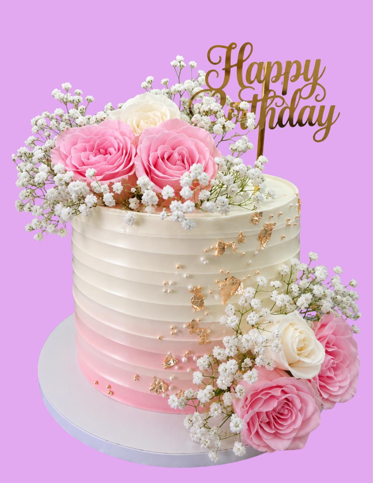 Bizcocho personalizado floral de cumpleaños