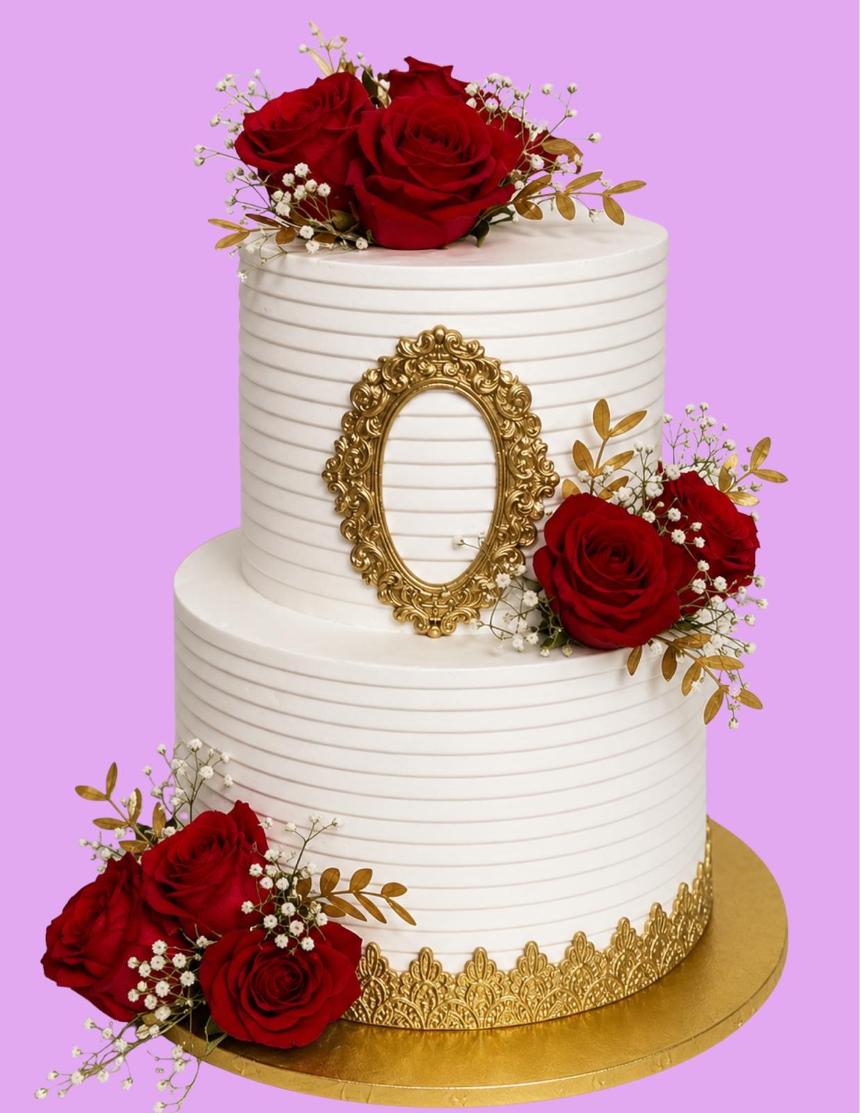 Bizcocho personalizado de dos niveles con rosas rojas